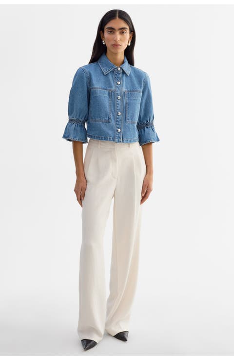 Carolina D | Denim Ruffle Sleeve Jacket