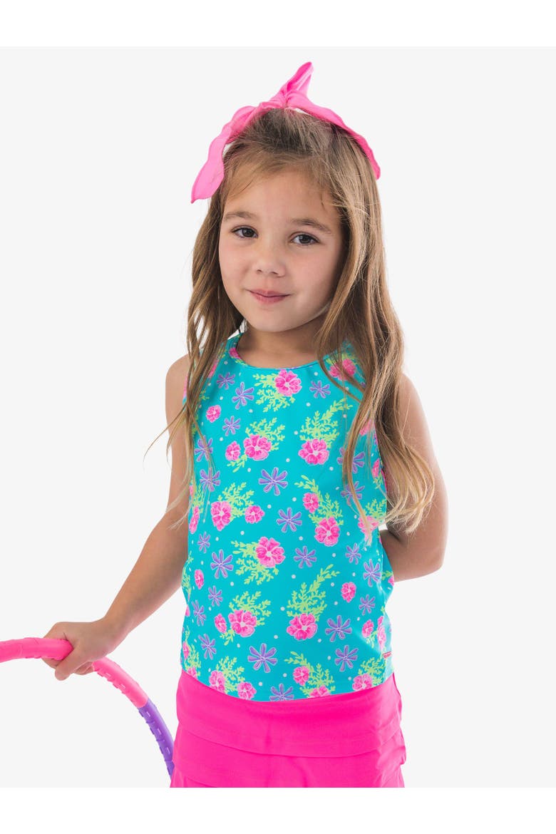 Girls UPF50+ Active Tank Top, Alternate, color, Neon Happy Hibiscus
