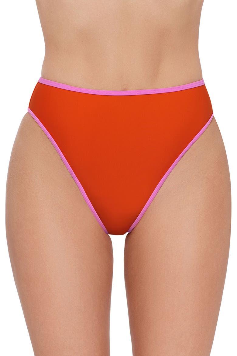 Cheeky High Leg High Waist Bikini Bottom, Main, color, Baby Binding Red