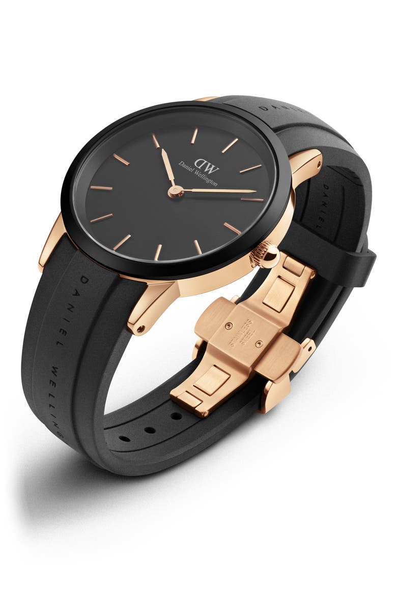 Iconic Motion Rubber Strap Watch, 40mm, Alternate, color, ROSE GOLD/WHITE
