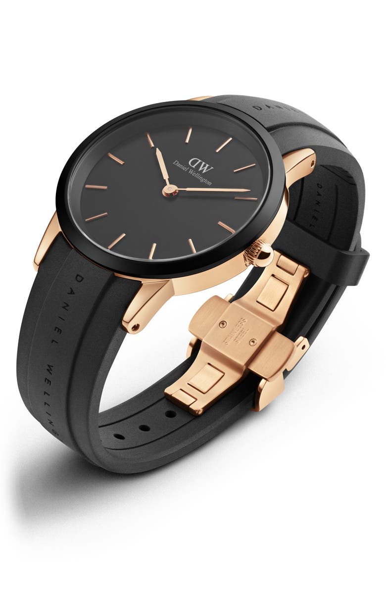 Daniel Wellington Iconic Motion Rubber Strap Watch, 40mm, Alternate, color, Rose Gold/White