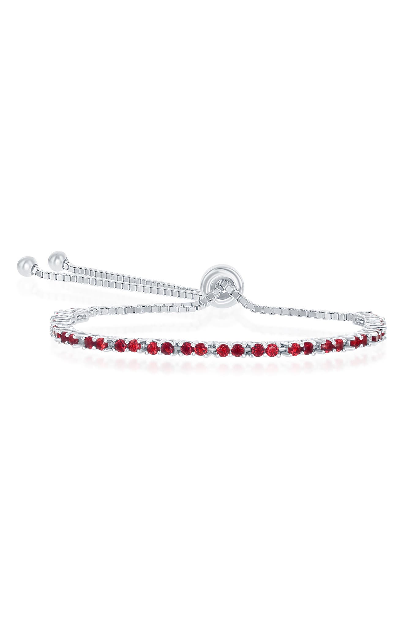 SIMONA Sterling Silver Ruby CZ Bolo Bracelet