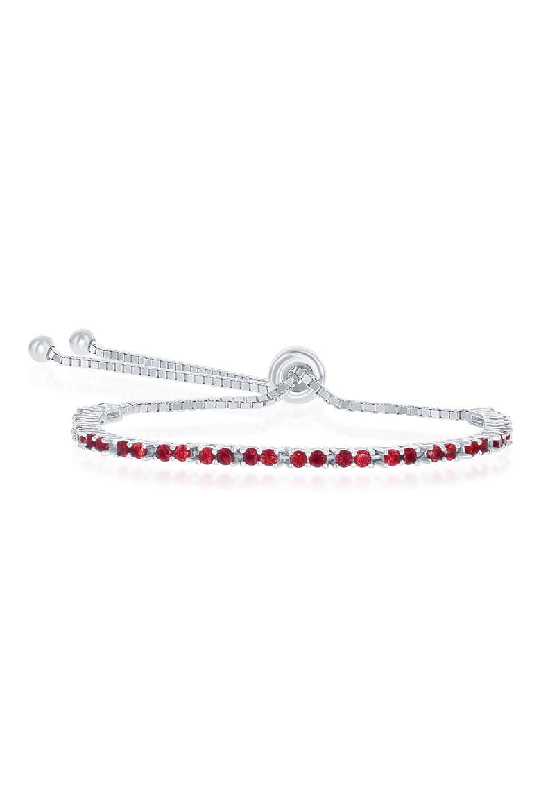 Sterling Silver Ruby CZ Bolo Bracelet, Main, color, SILVER