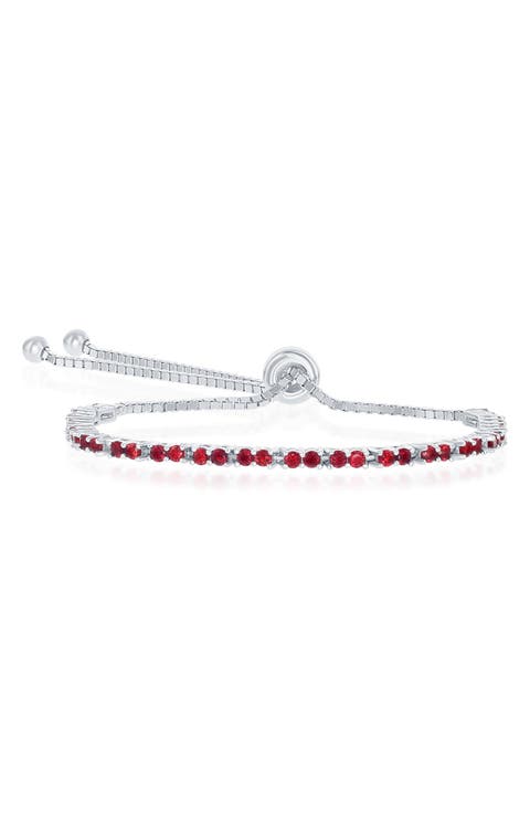 Sterling Silver Ruby CZ Bolo Bracelet