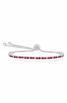 SIMONA Sterling Silver Ruby CZ Bolo Bracelet