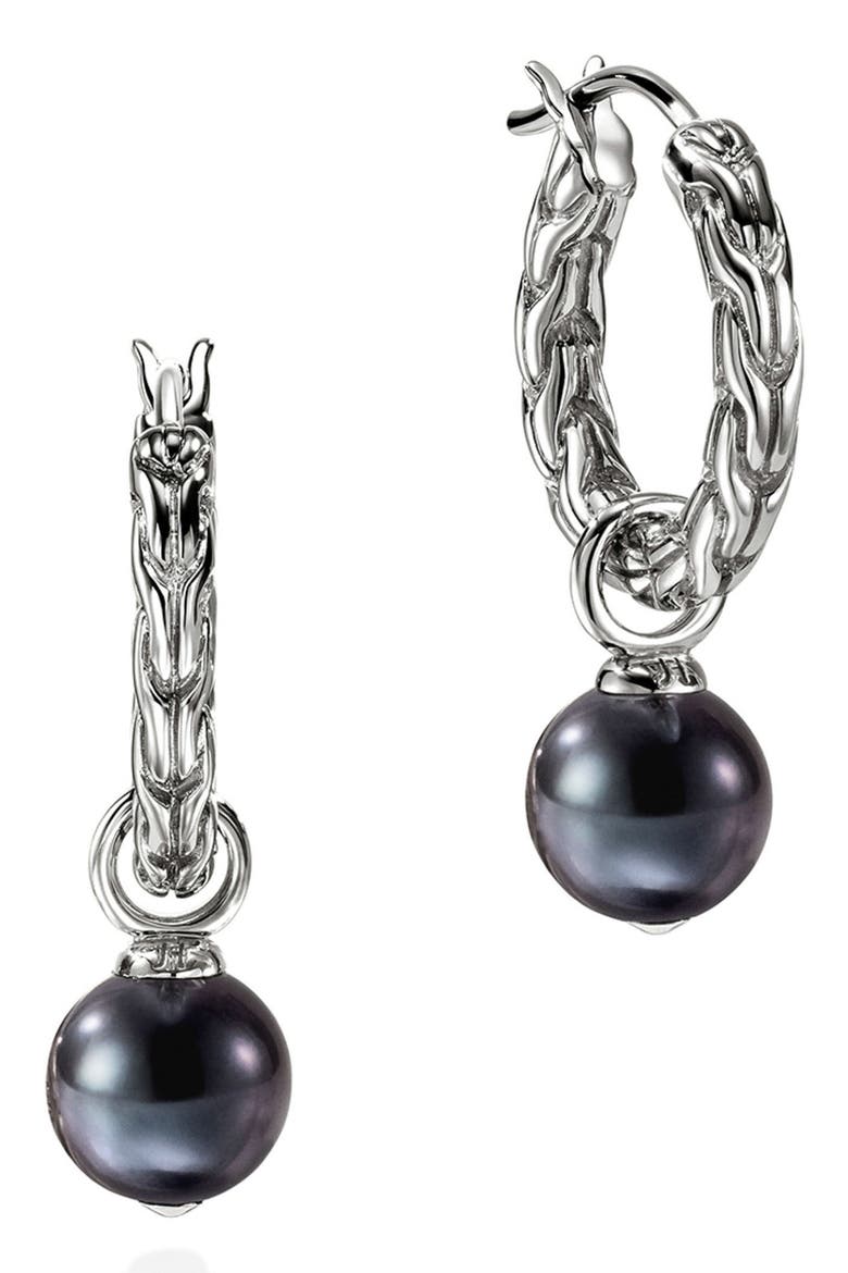 JH Essential Grey Pearl Hoop Earrings, 16mm, Main, color, SILVER GREY