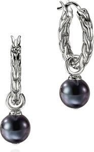 John Hardy JH Essential Grey Pearl Hoop Earrings, 16mm