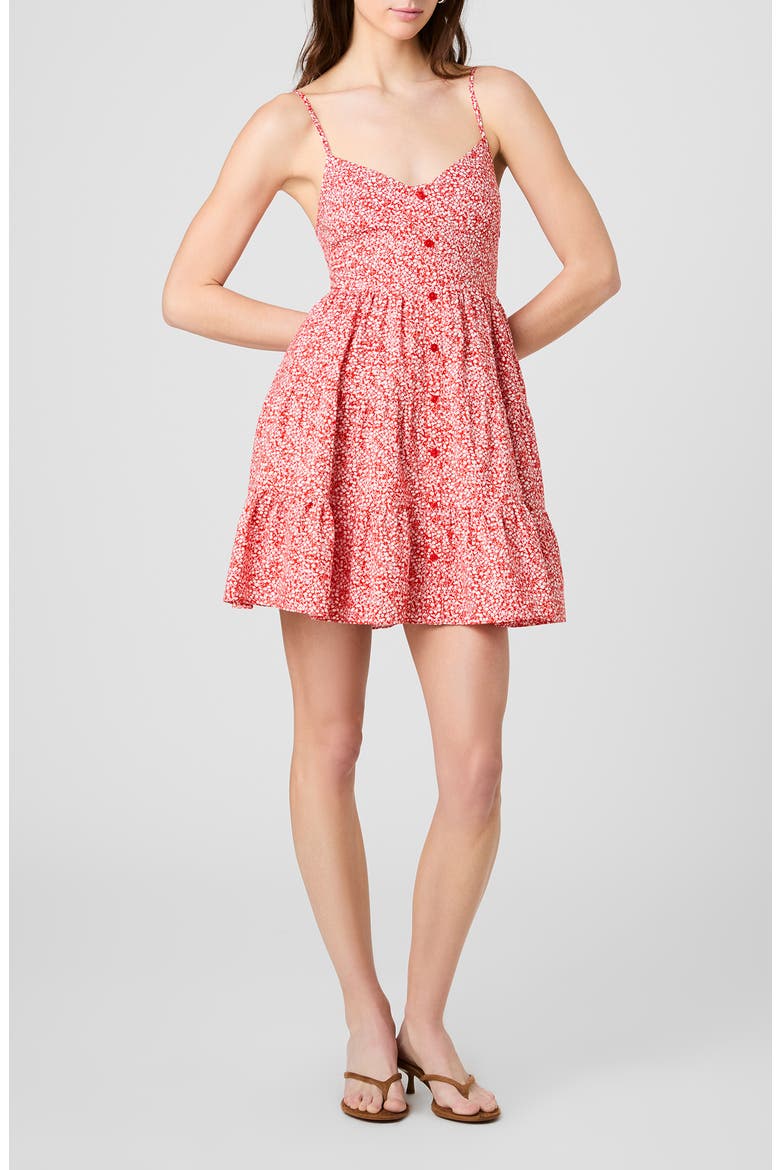 Blaire Floral Button-Up Tiered Minidress, Main, color, CANDIED APPLE