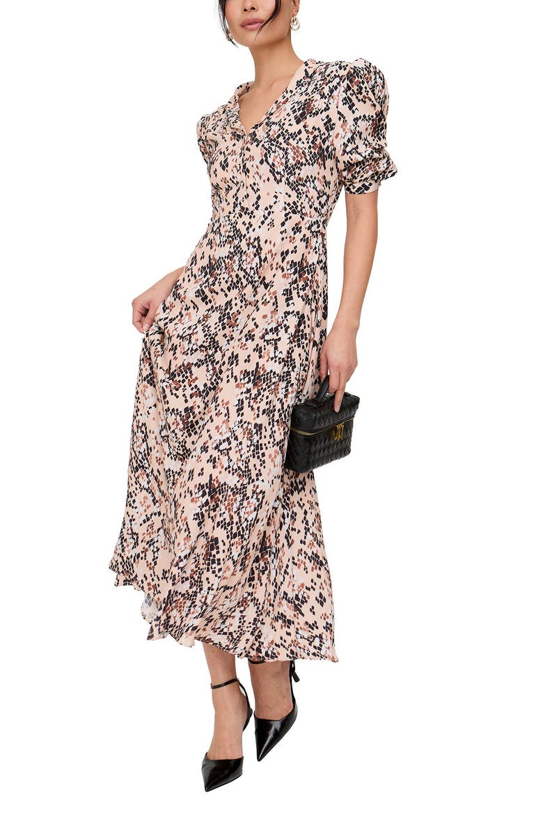 Julia Button Down Print Maxi Dress, Alternate, color, Brown