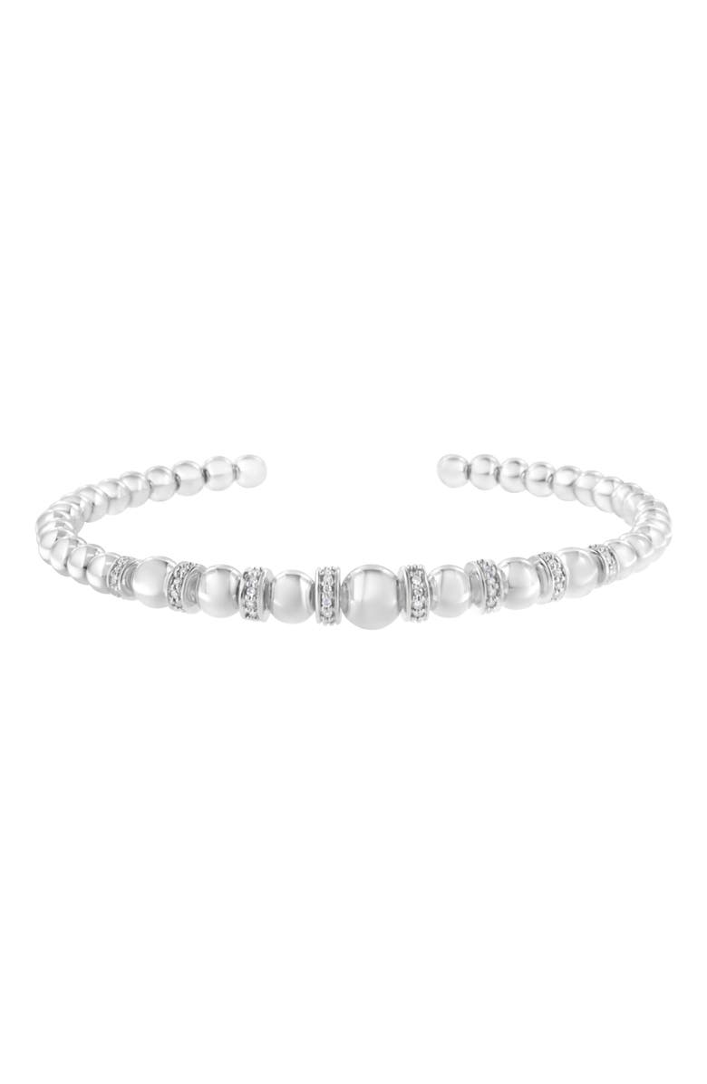Haus of Brilliance Silver 1/4 Cttw Diamond Rondelle Graduated Ball Bead Cuff Bangle Bracelet, Main, color, White