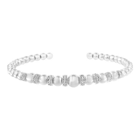Silver 1/4 Cttw Diamond Rondelle Graduated Ball Bead Cuff Bangle Bracelet