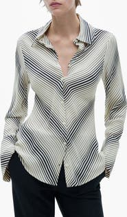 MANGO Stripe Flare Sleeve Button-Up Shirt