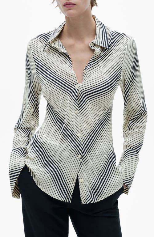 Mango Stripe Flare Sleeve Button-up Shirt In Off White