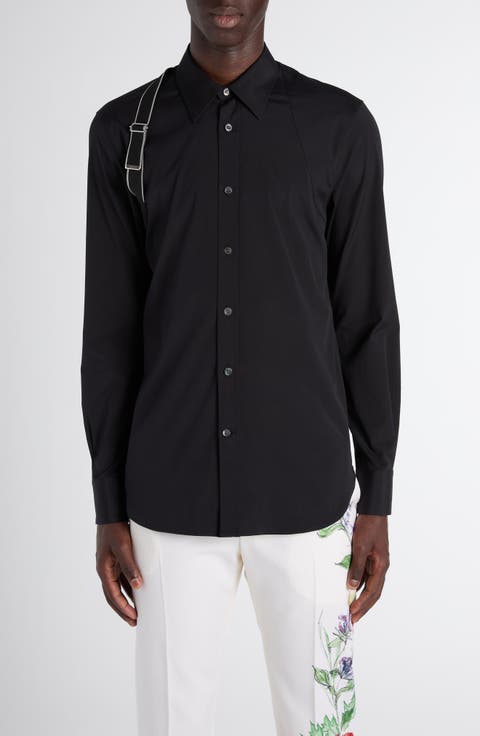 Logo Tape Harness Stretch Cotton Button-Up Shirt