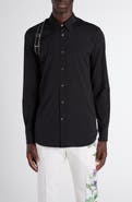 McQueen Logo Tape Harness Stretch Cotton Button-Up Shirt