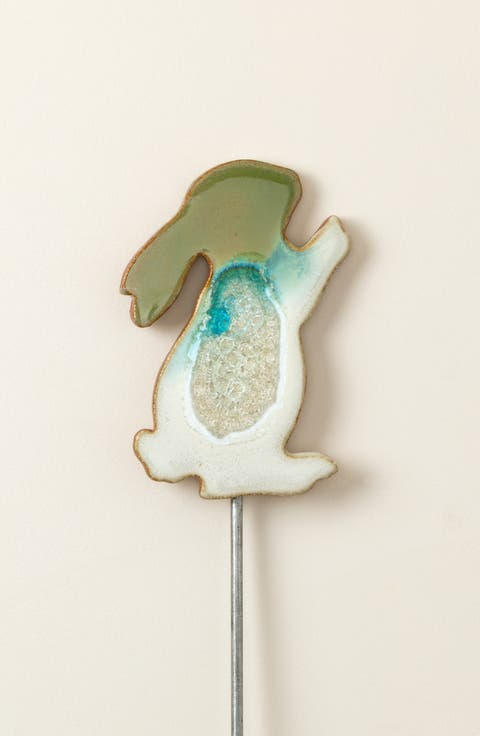 Rabbit Family Ceramic Glazed Garden Stakes - Baby Rabbit