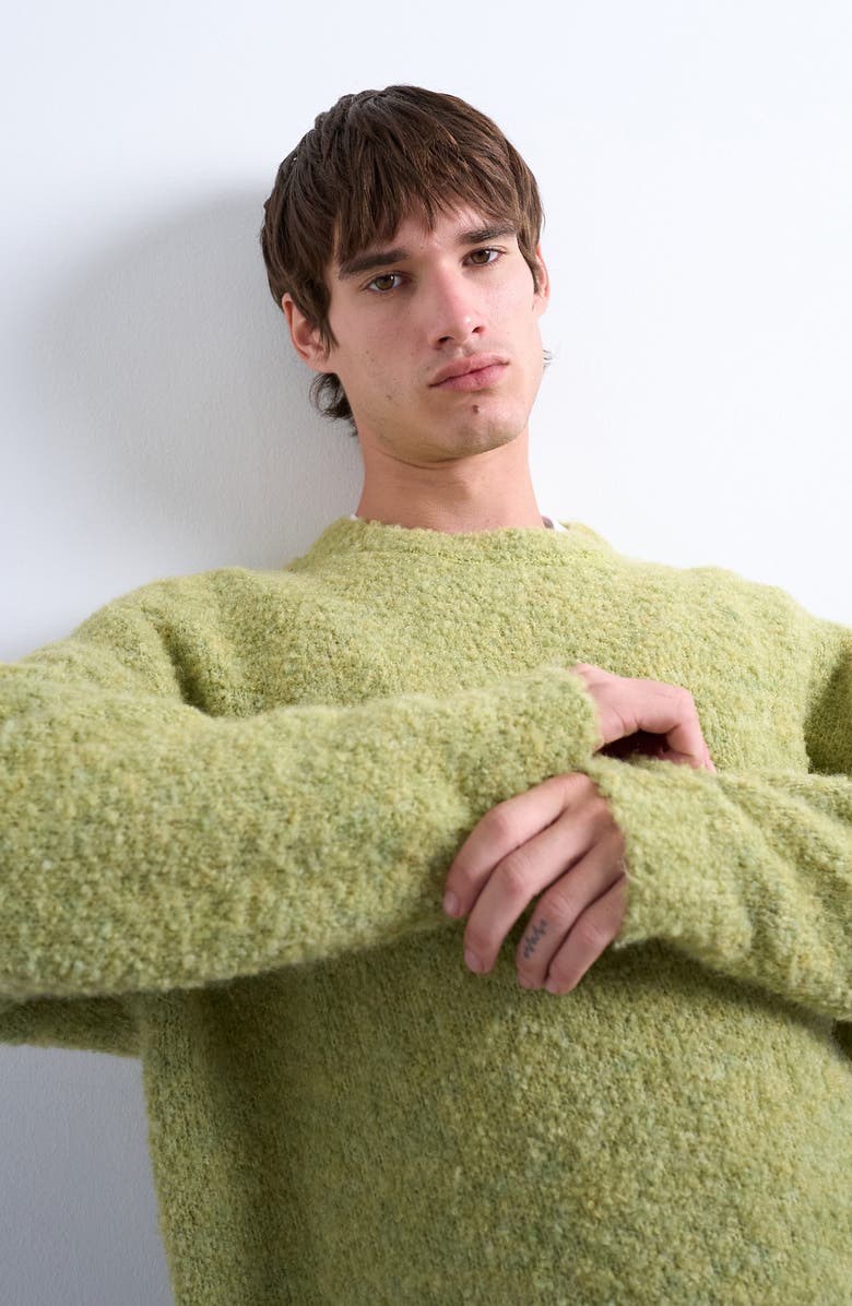 Topman Relaxed Fit Bouclé Sweater, Alternate, color, Medium Green