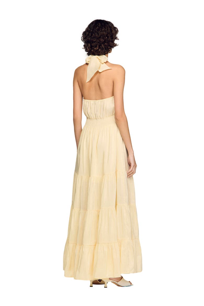Linen maxi dress with flower detail, Alternate, color, Vanilla