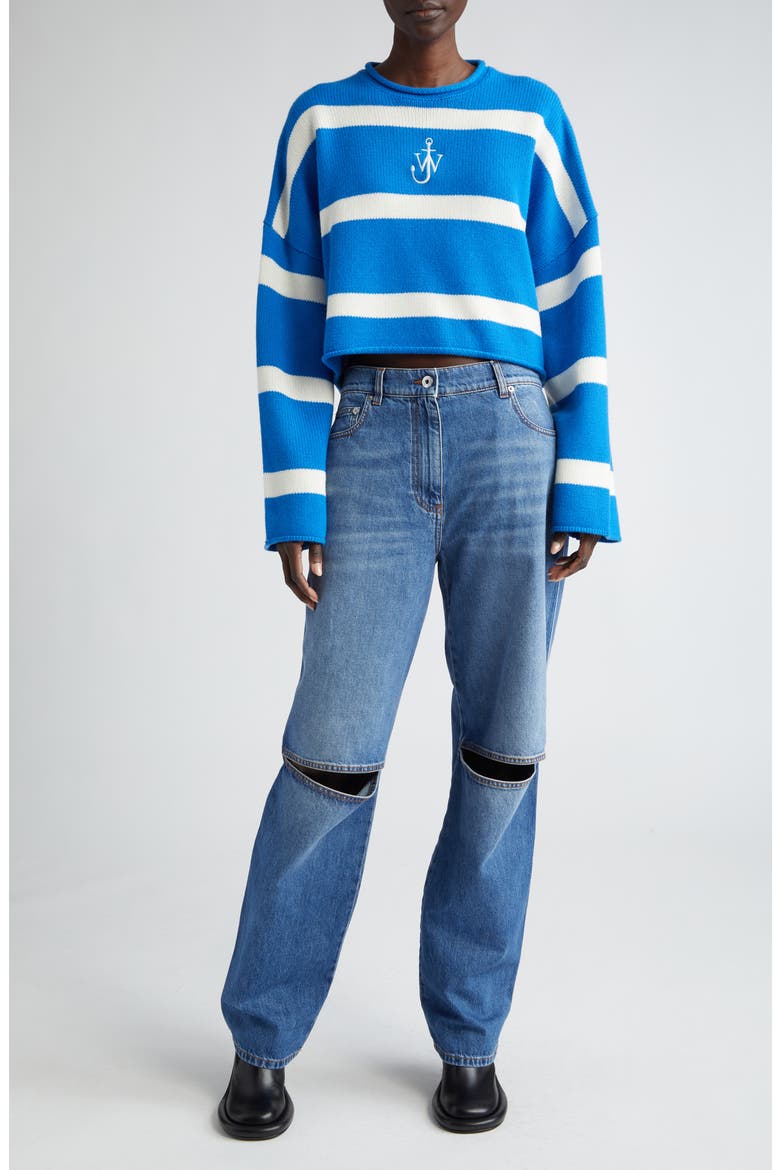 Anchor Logo Stripe Crop Sweater (Nordstrom Exclusive), Alternate, color, BLUE/ WHITE