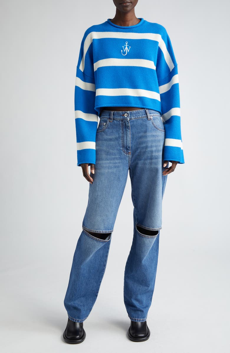 JW Anderson Anchor Logo Stripe Crop Sweater, Alternate, color, 