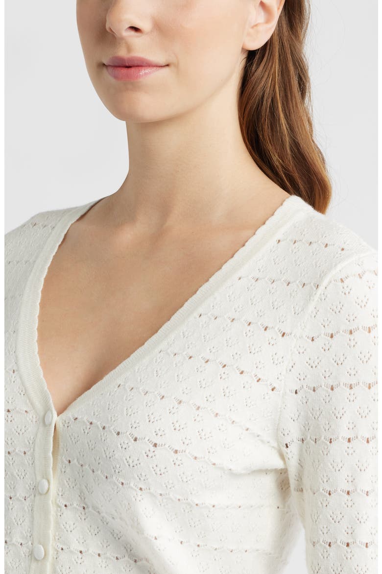 Pointelle V-Neck Crop Cardigan, Alternate, color, IVORY