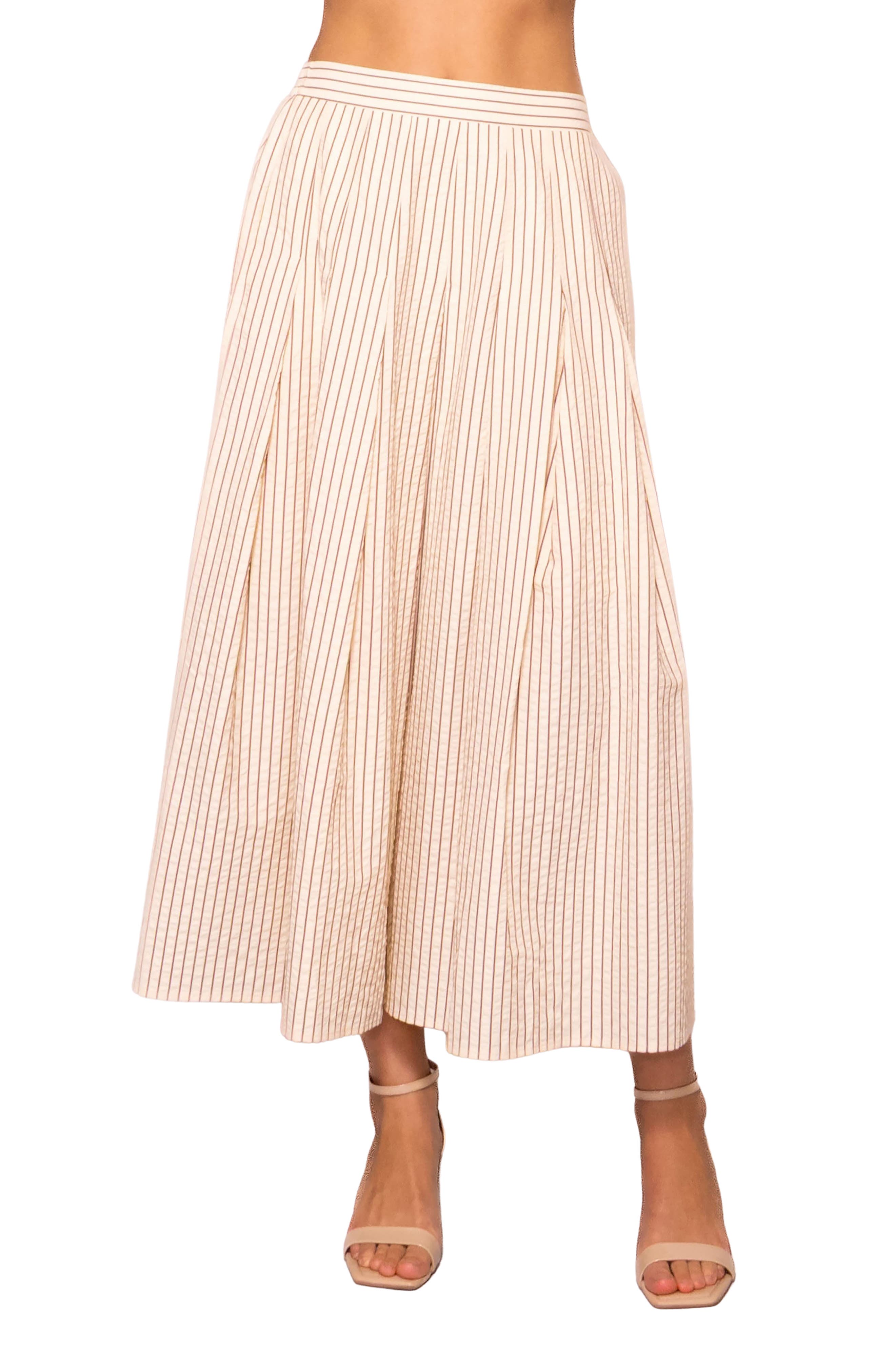 MELLODAY Stripe Pleated Seersucker Skirt
