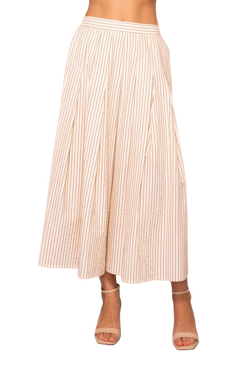 Stripe Pleated Seersucker Skirt, Main, color, CREAM STRIPE