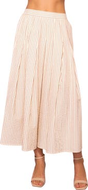 MELLODAY Stripe Pleated Seersucker Skirt