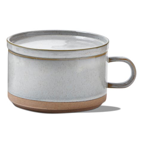 Stacking Soup Mug with Lid Ceramic White Dishwasher Safe