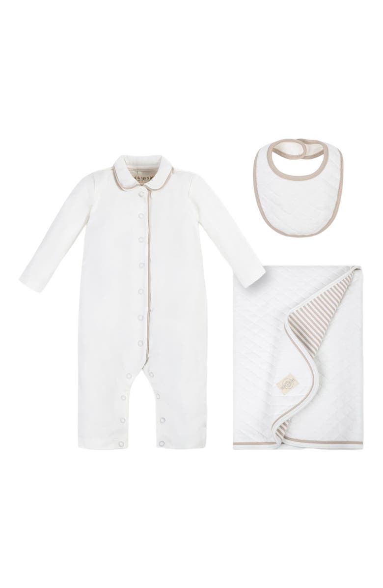 Hope & Henry Baby 3-Piece Knit Gifting Set, Infant, Main, color, White With Taupe Trim Set