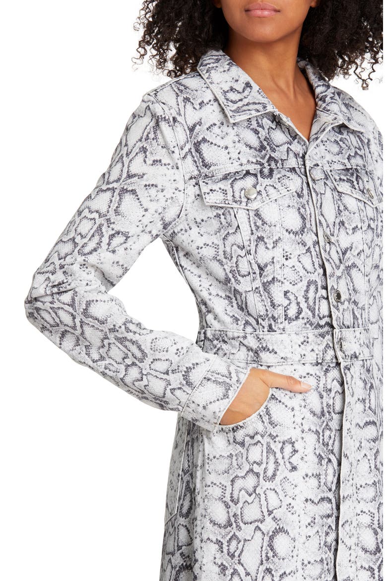 Python Print Denim Trench Coat, Alternate, color, FADED PYTHON