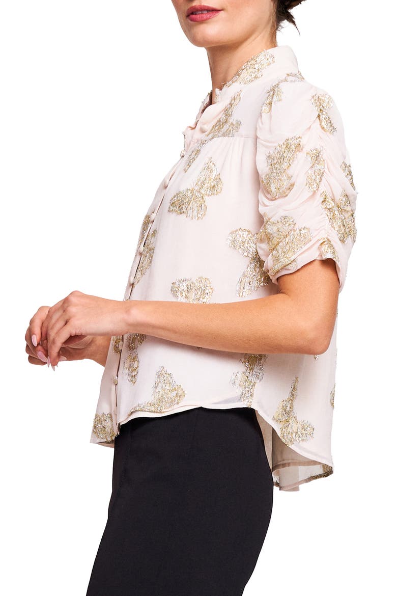 Maggie Metallic Ruched Sleeve Shirt, Alternate, color, CREAM