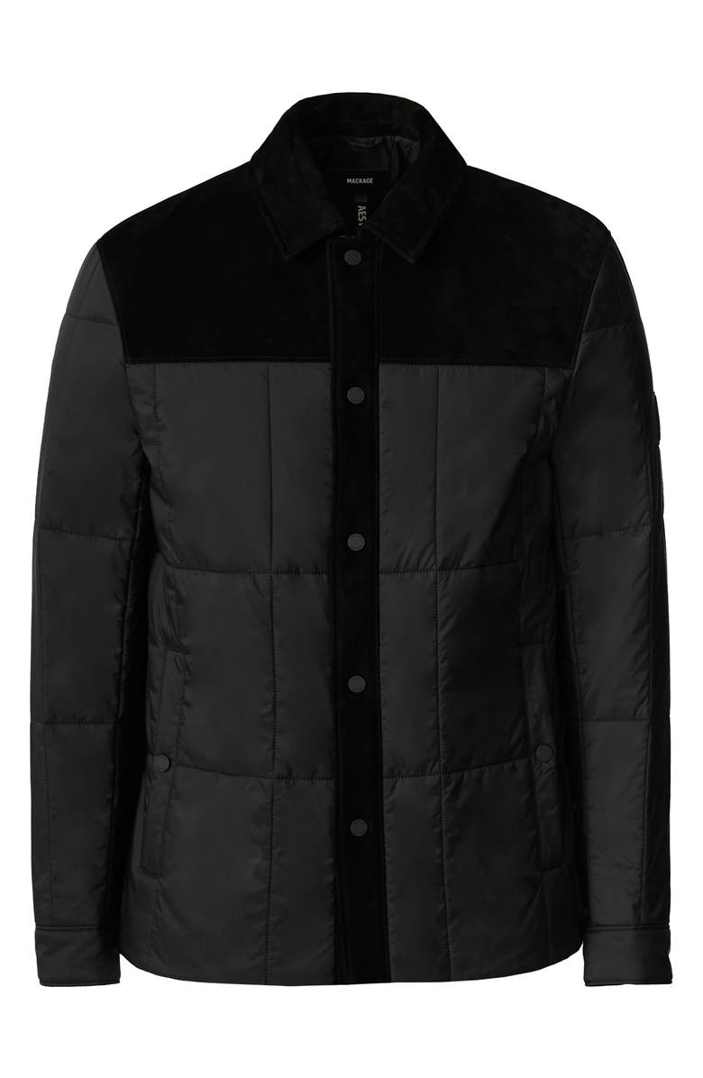 Mackage Henrick Mixed Media Insulated Water Resistant Shirt Jacket, Alternate, color, Black