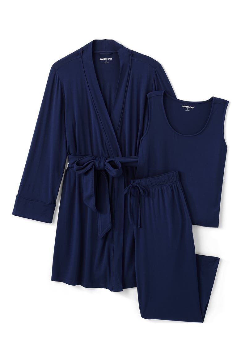 Plus Size Cooling 3 Piece Pajama Set - Tank Crop and Robe, Alternate, color, Deep Sea Navy