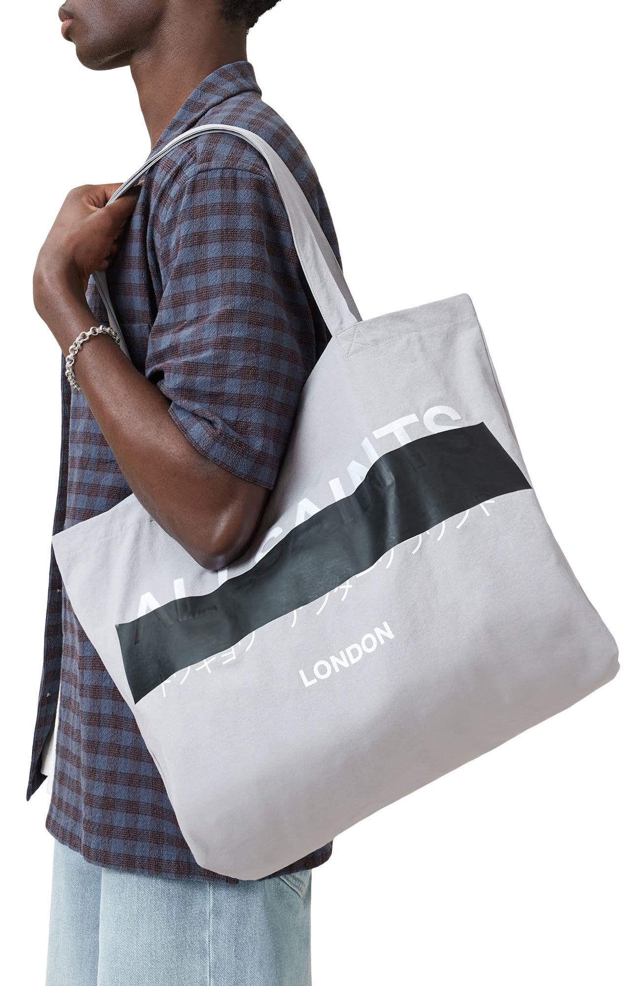 AllSaints Redact Cotton Canvas Tote Bag, Alternate, color, 