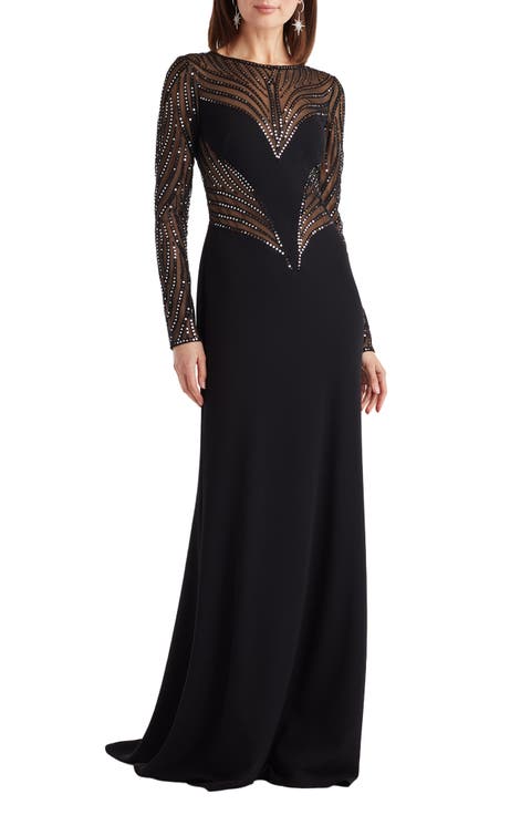 Sequin Mesh Long Sleeve Gown