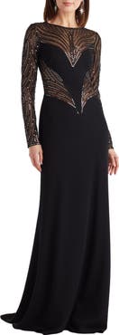 Tadashi Shoji Sequin Mesh Long Sleeve Gown