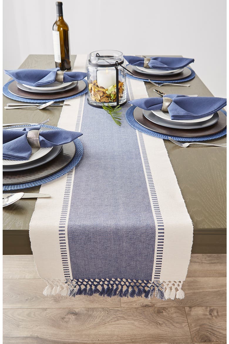 French Blue Dobby Stripe Table Runner, Alternate, color, BLUE