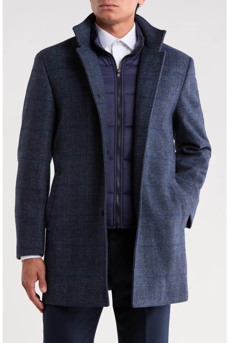 Patrick Plaid Wool Blend Coat with Bib, Alternate, color, NAVY PLAID