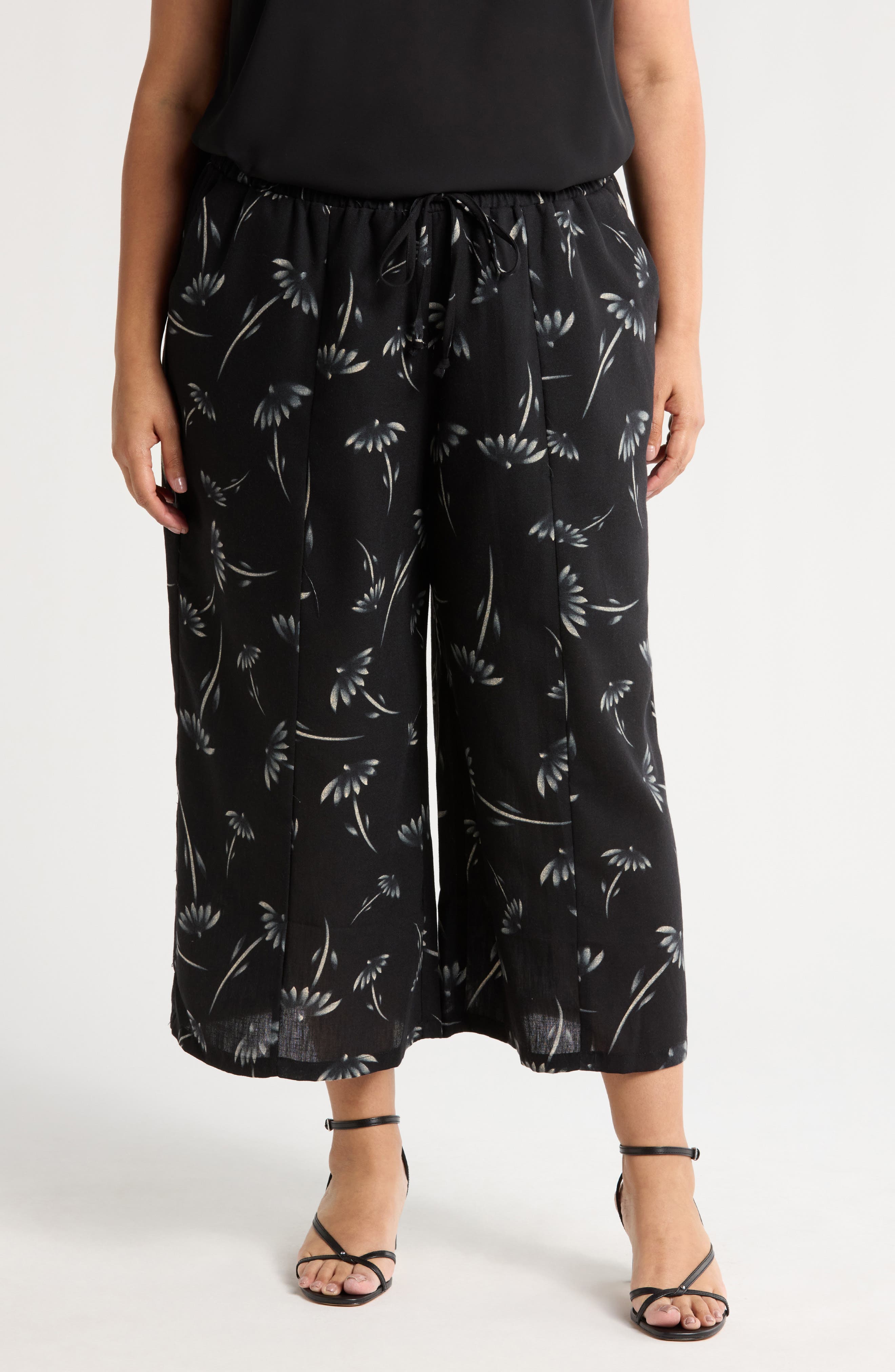 DR2 by Daniel Rainn Floral Crop Wide Leg Pull-On Pants