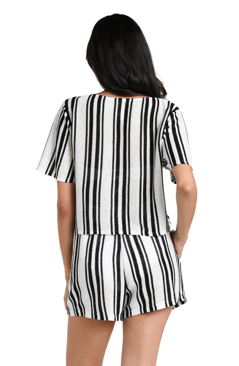 La Blanca Boardwalk Stripe Knit Cover-Up Shirt, Alternate, color, Black And Ivory
