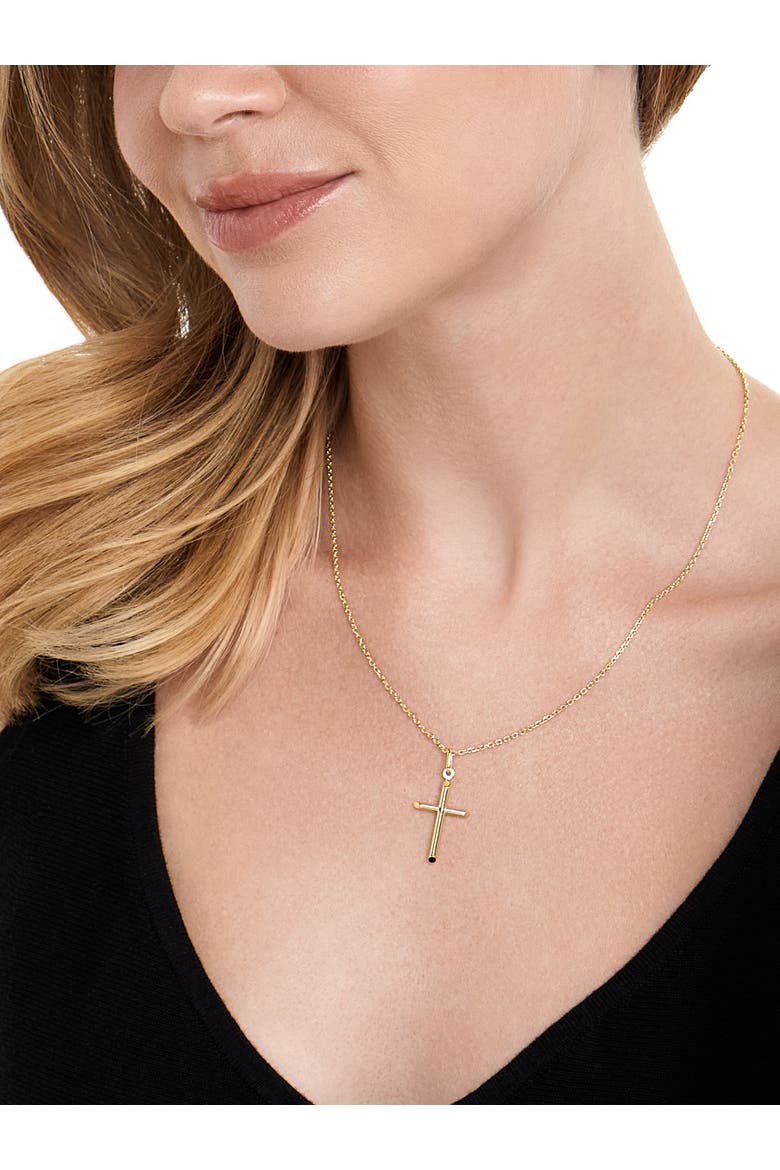 Cross Tube Pendant with Cable Chain Necklace in 14K Gold, Alternate, color, Gold