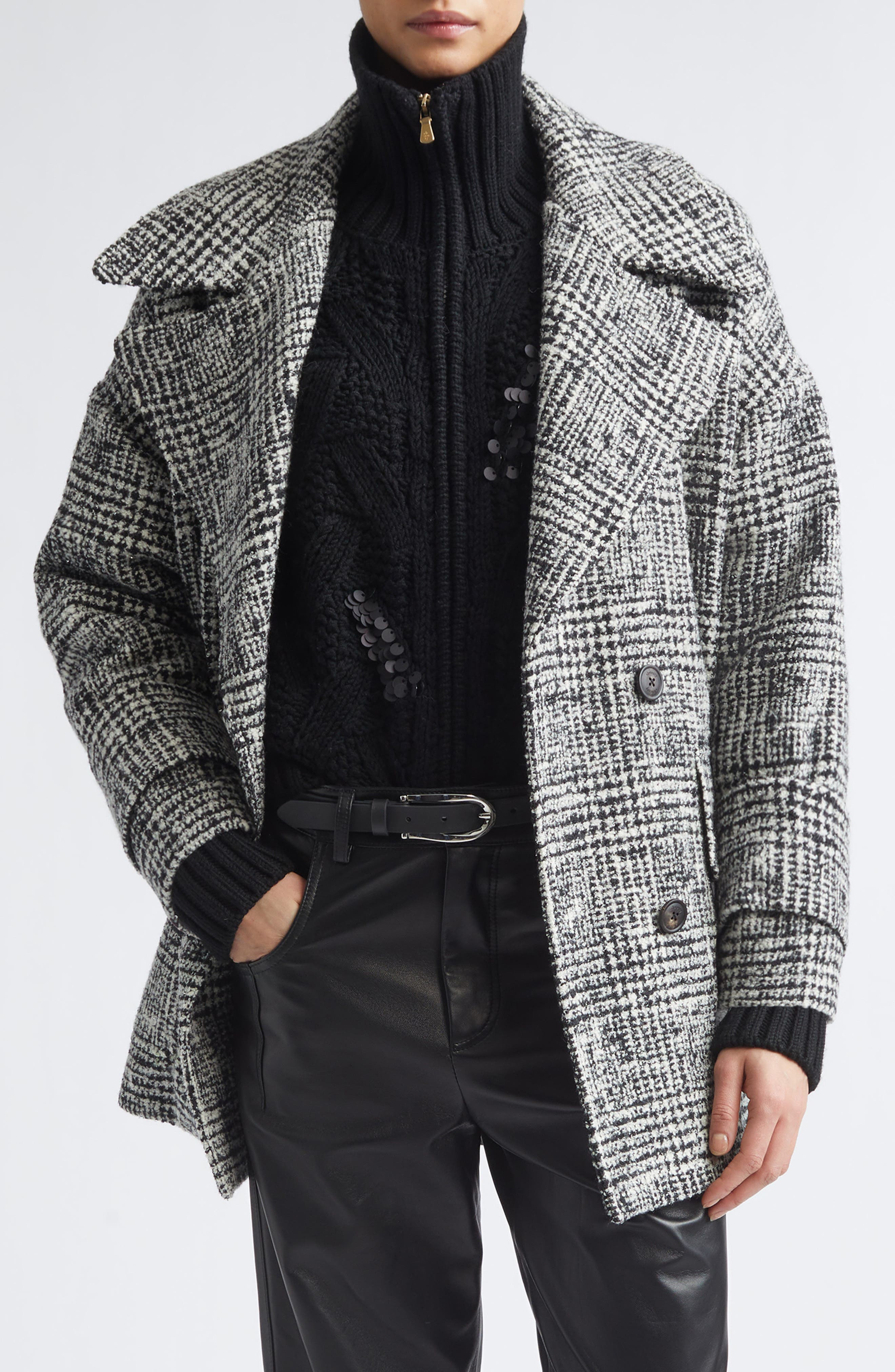 Eleventy Plaid Tweed Wool Blend Coat In 22 Black