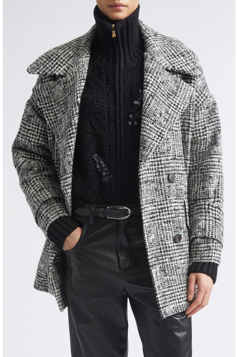 Plaid Tweed Wool Blend Coat, Main, color, 22 BLACK