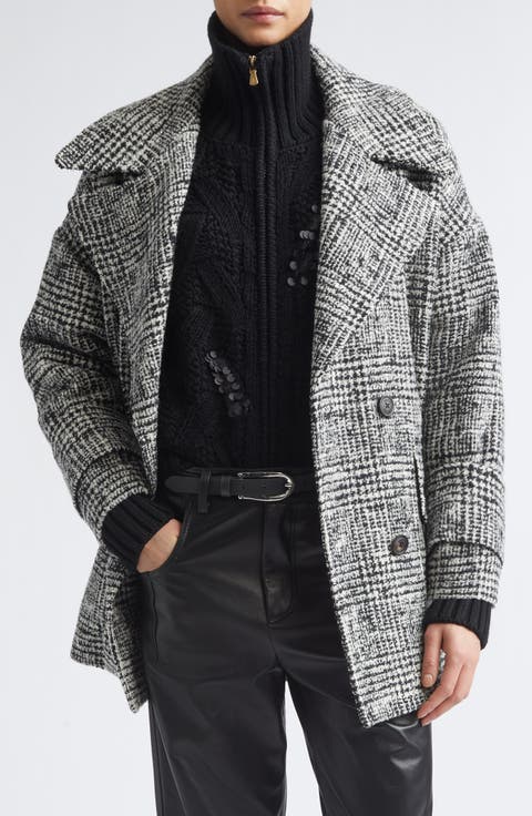 Plaid Tweed Wool Blend Coat