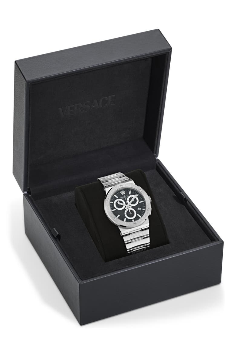 Greca Logo Chronograph Bracelet Watch, 40mm, Alternate, color, STAINLESS STEEL