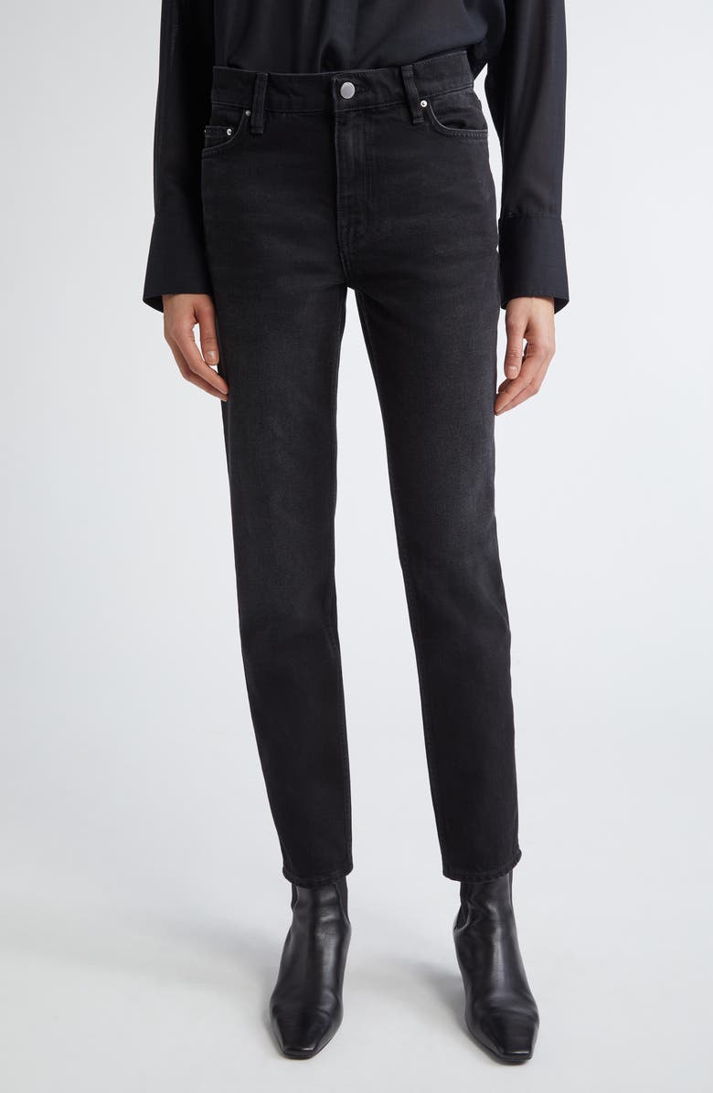 TOTEME Low Rise Tapered Leg Jeans, Main, color, Faded Black