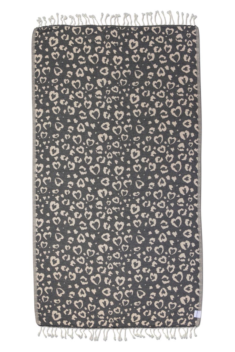 Leopard Heart Organic Turkish Towel, Main, color, Black