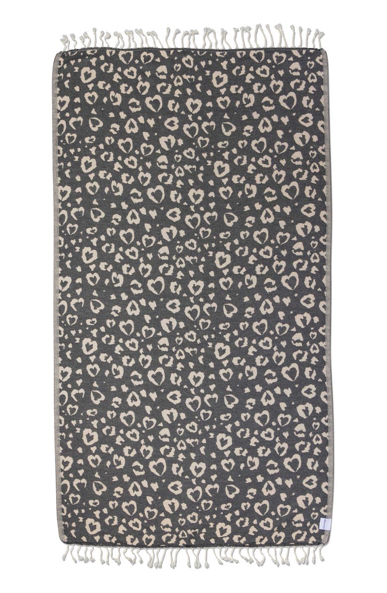 InfuseZen Leopard Heart Organic Turkish Towel, Main, color, Black