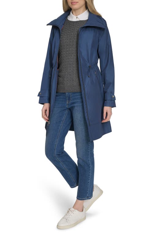 Cole Haan Travel Packable Hooded Rain Jacket In Blue